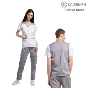Open image in slideshow, Scrub Suit 3rd Gen KSS3G-04 PRINTED MEDICAL ELEMENTS Two-tone Welt Pockets Top, Welt 6-pockets Pants
