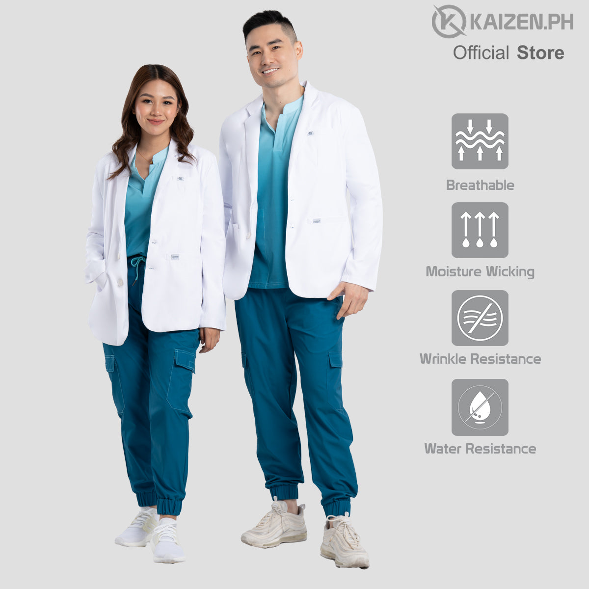 White Medical Coat (SHORT) KMS-01 Men and Women LUMINA PRO Fabric