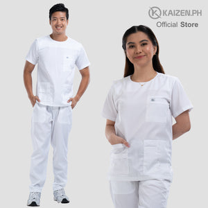 Open image in slideshow, Scrub Suit 1st Gen KSS-45 Button Collection, 3-Button Overlap Shoulder Opening, Round Neck Top, 4-pocket Pants
